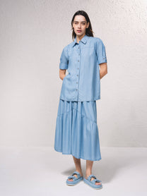 Camicia in denim a manica corta con bottoni