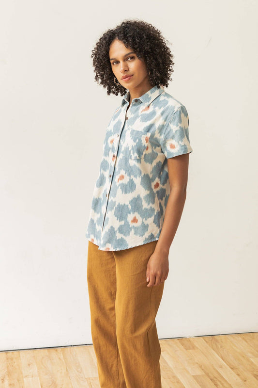 Camicia a maniche corte in cotone con stampa ikat