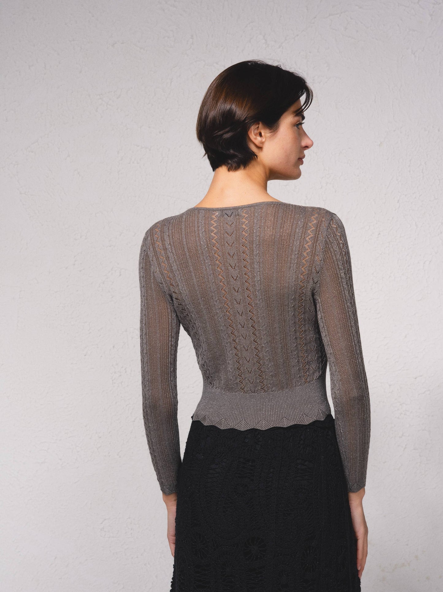 Maglione corto all’uncinetto con lurex