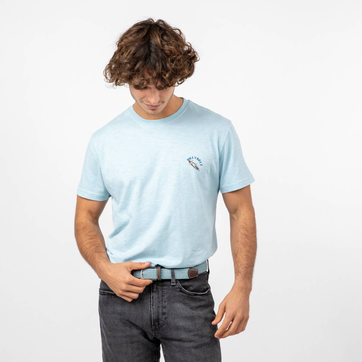 Cintura elastica intrecciata azzurro cielo