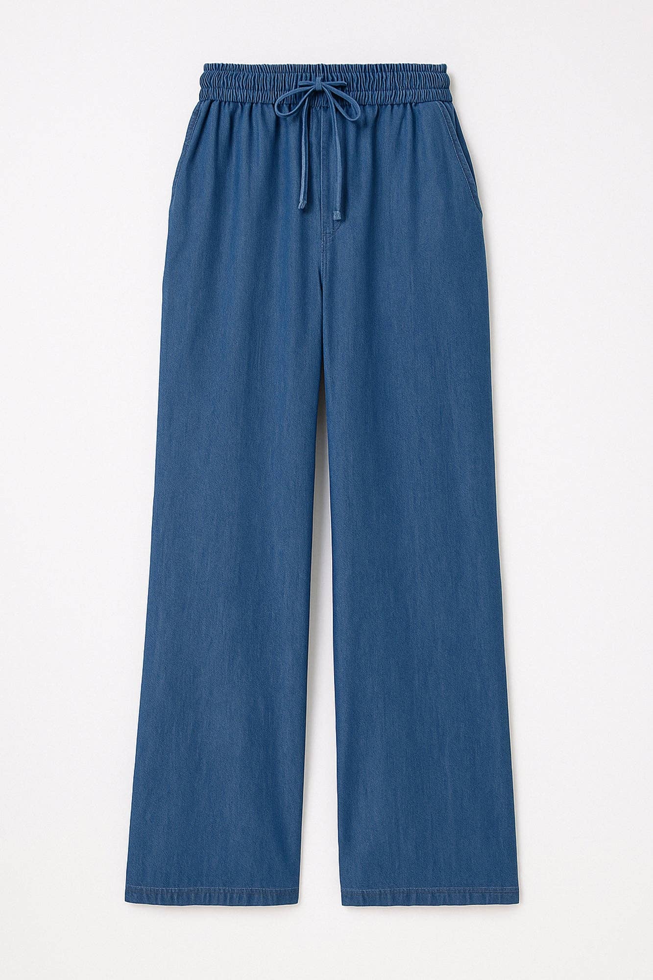 Pantaloni a gamba larga effetto denim con coulisse
