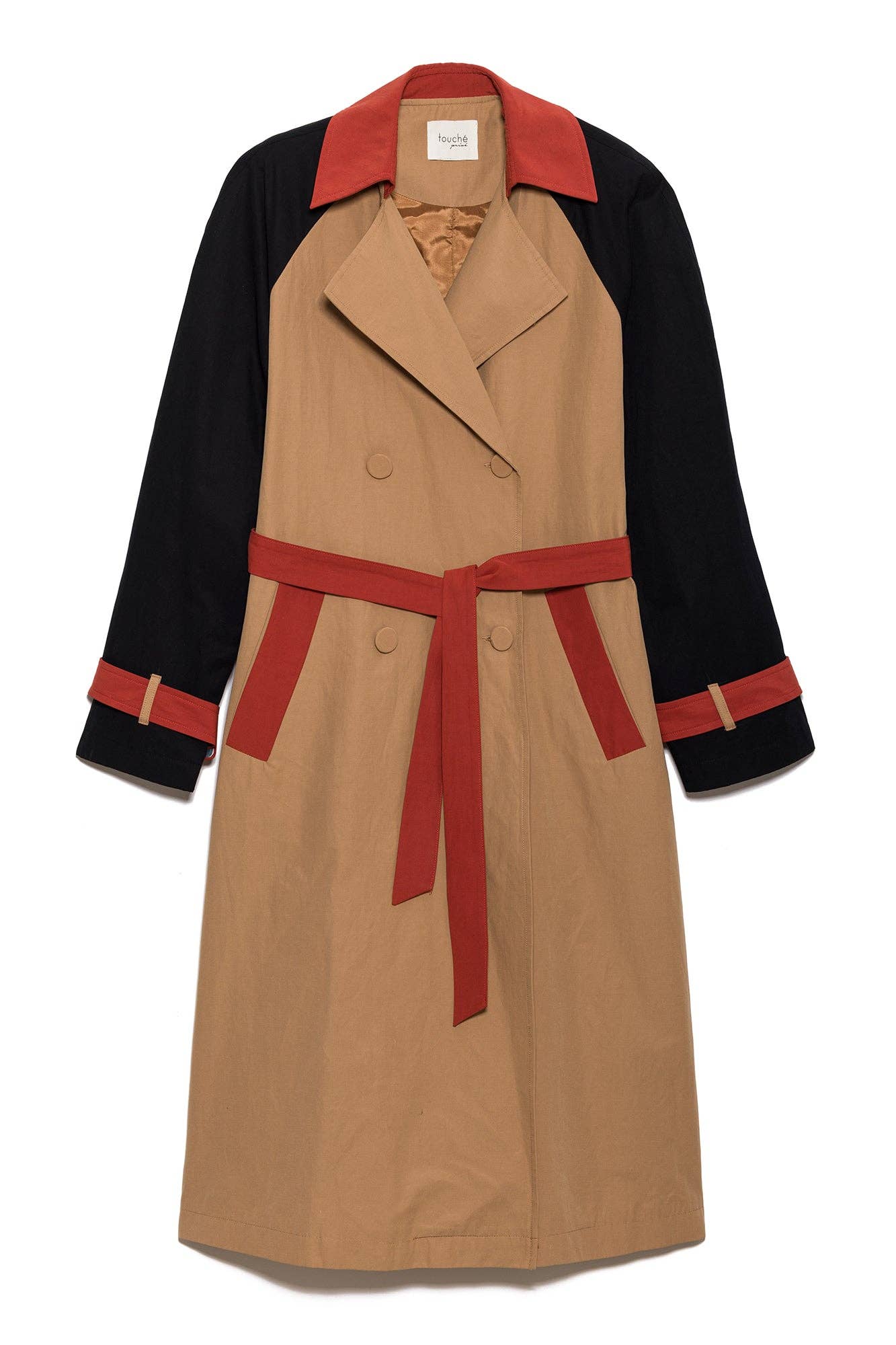 Trench color block con cintura