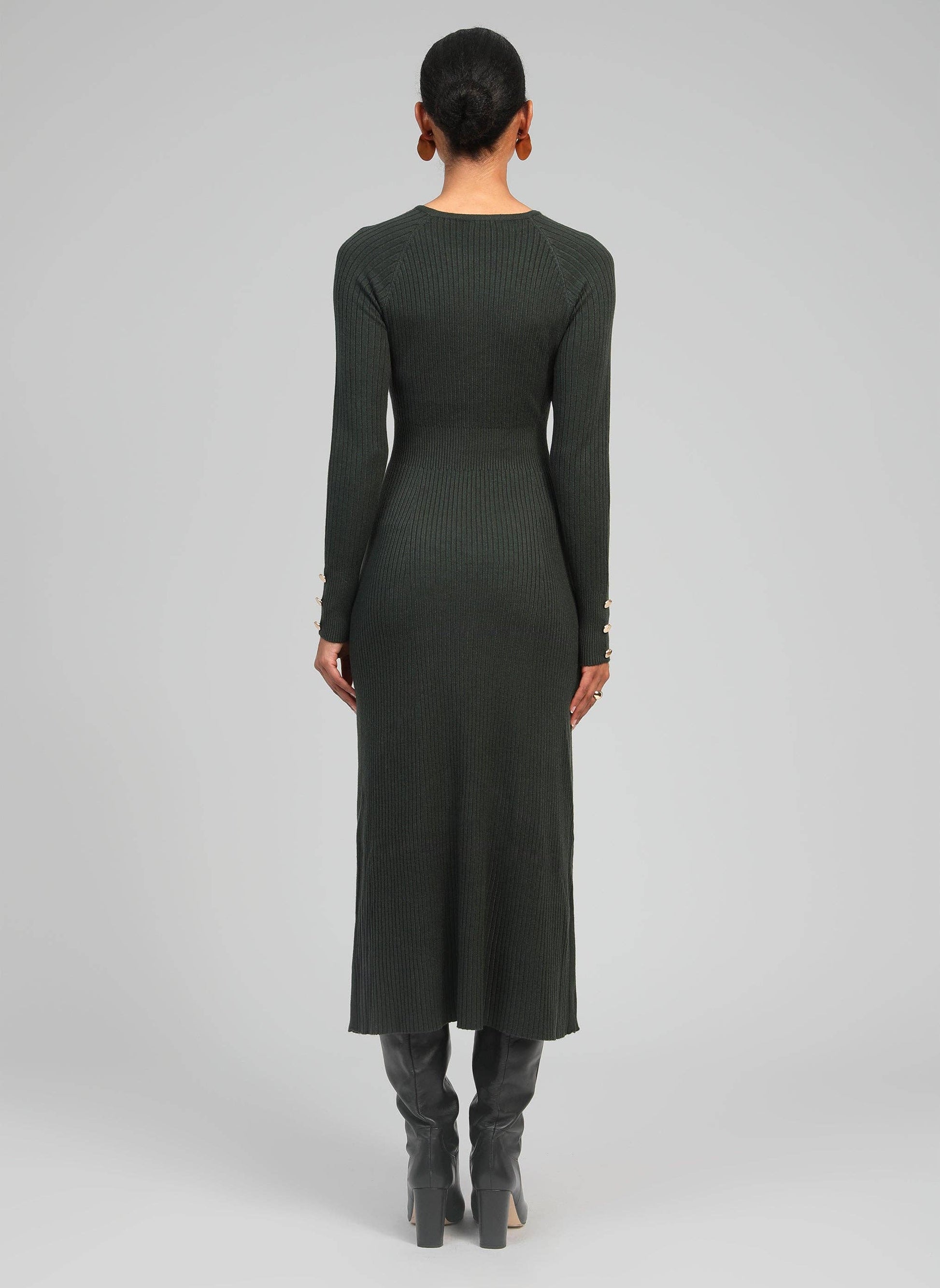 Abito midi in maglia a costine kaki