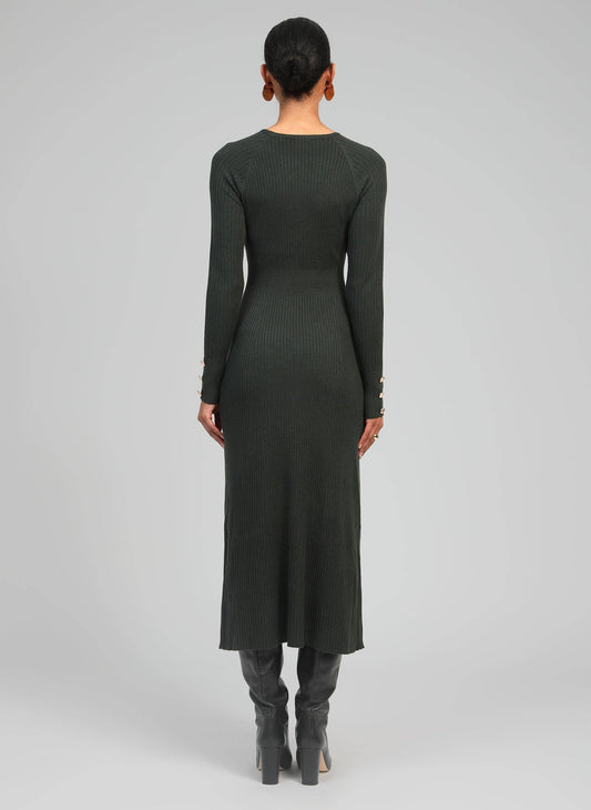 Abito midi in maglia a costine kaki