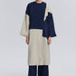 Trench lungo color block blu navy e beige