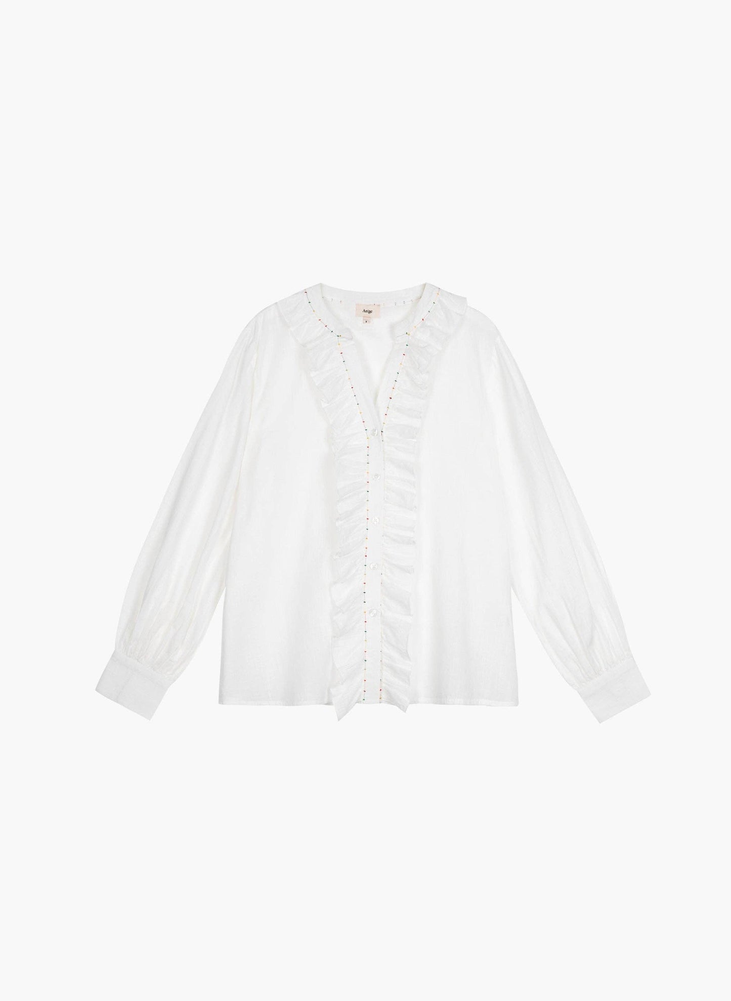 Camicia bianca in voile di cotone con ruches