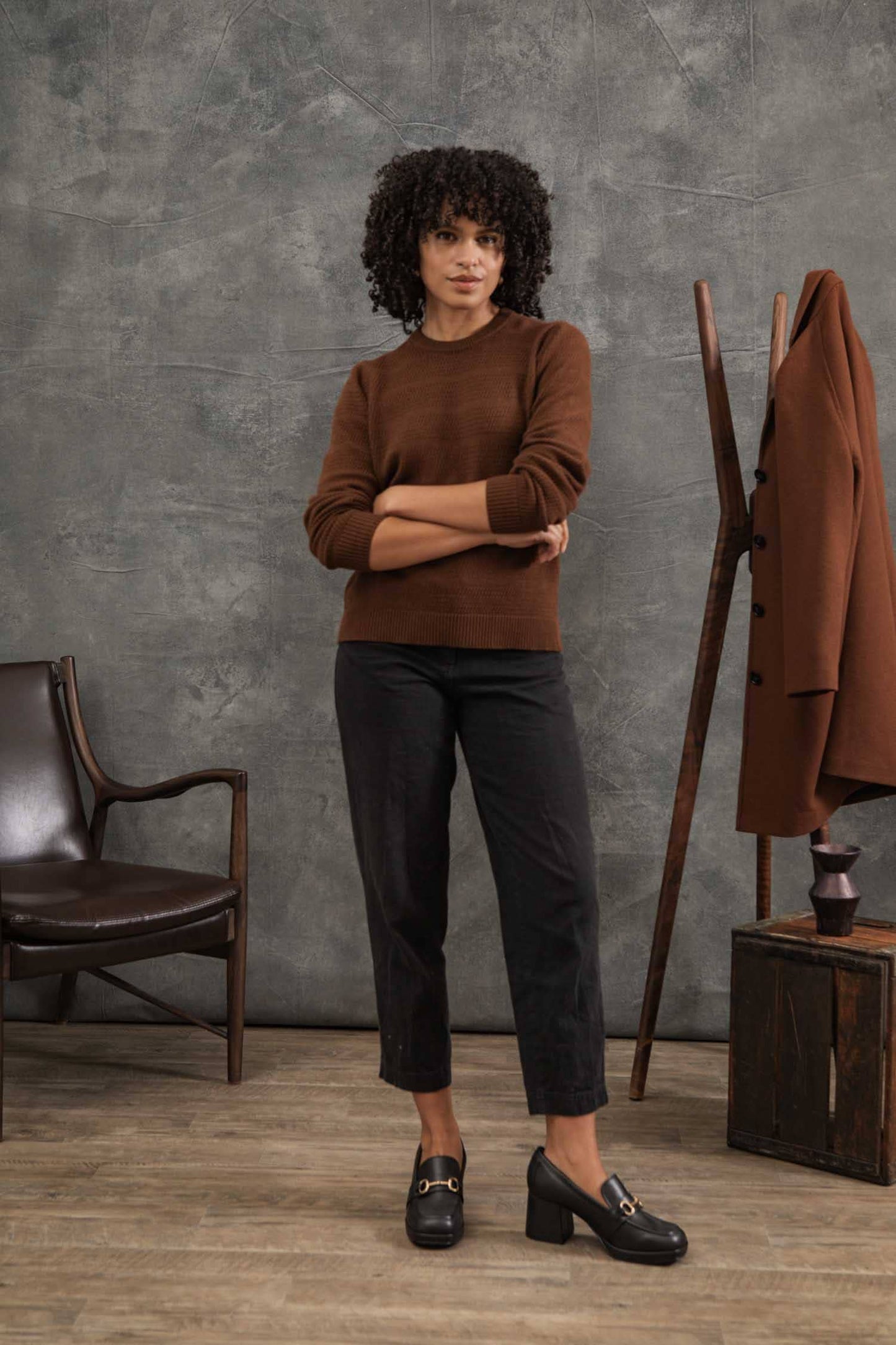 Maglione Ansel in maglia riciclata color noce