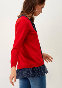 Maglia con fiocco e balza a pois