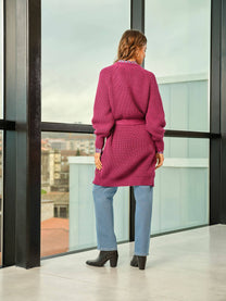 Cardigan lungo in maglia con cintura