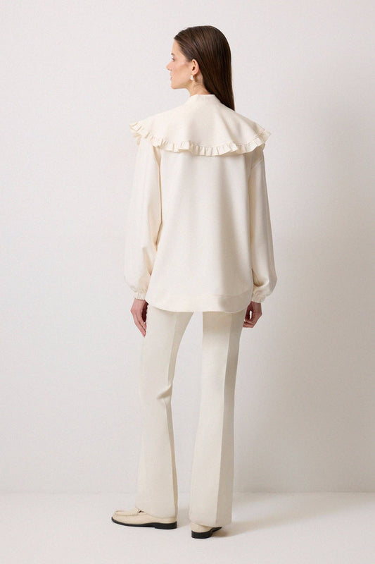 Cardigan in crêpe con collo ampio