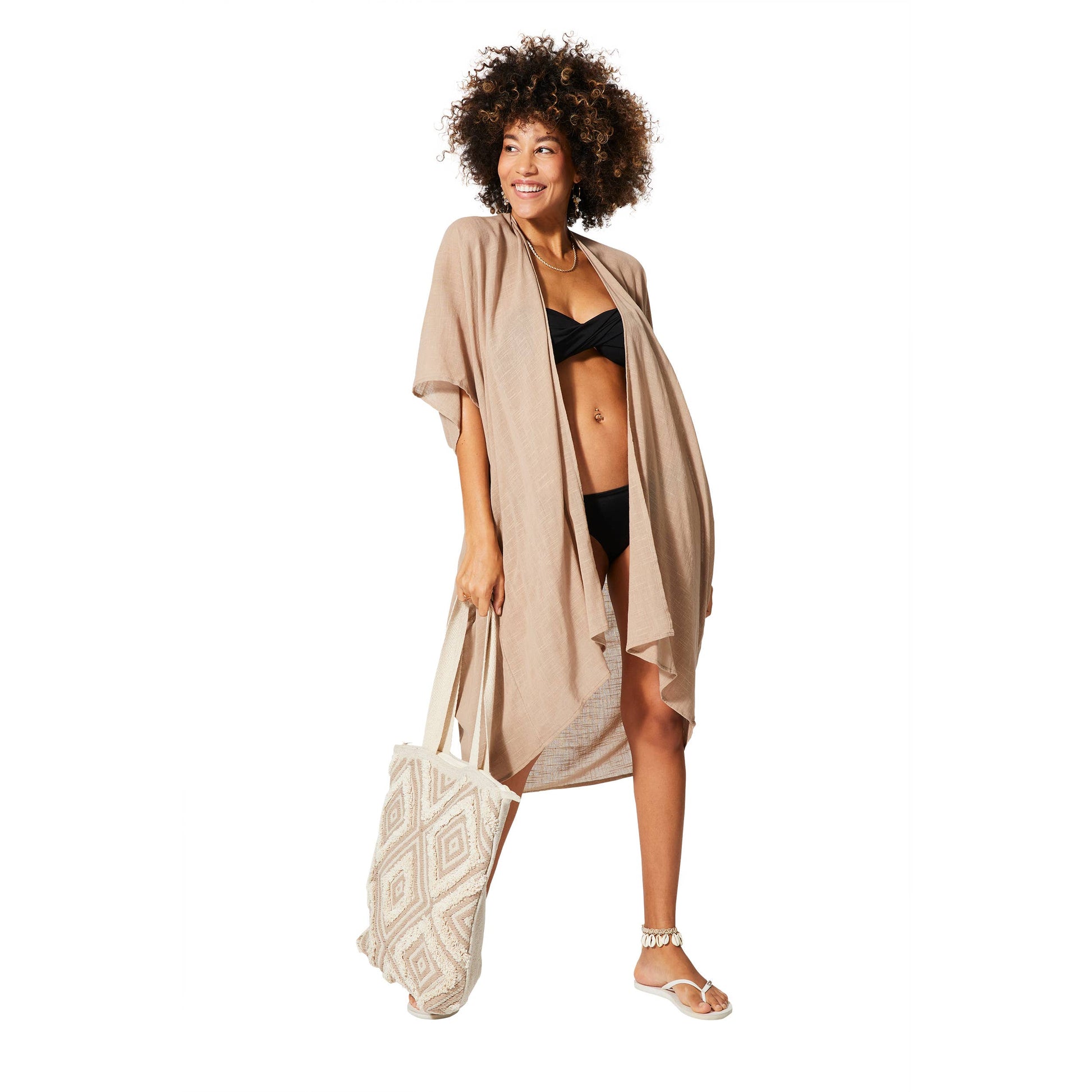 Kimono estivo beige midi in cotone