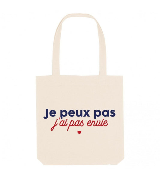 Tote bag in cotone biologico con scritta “Je peux pas j’ai pas envie”