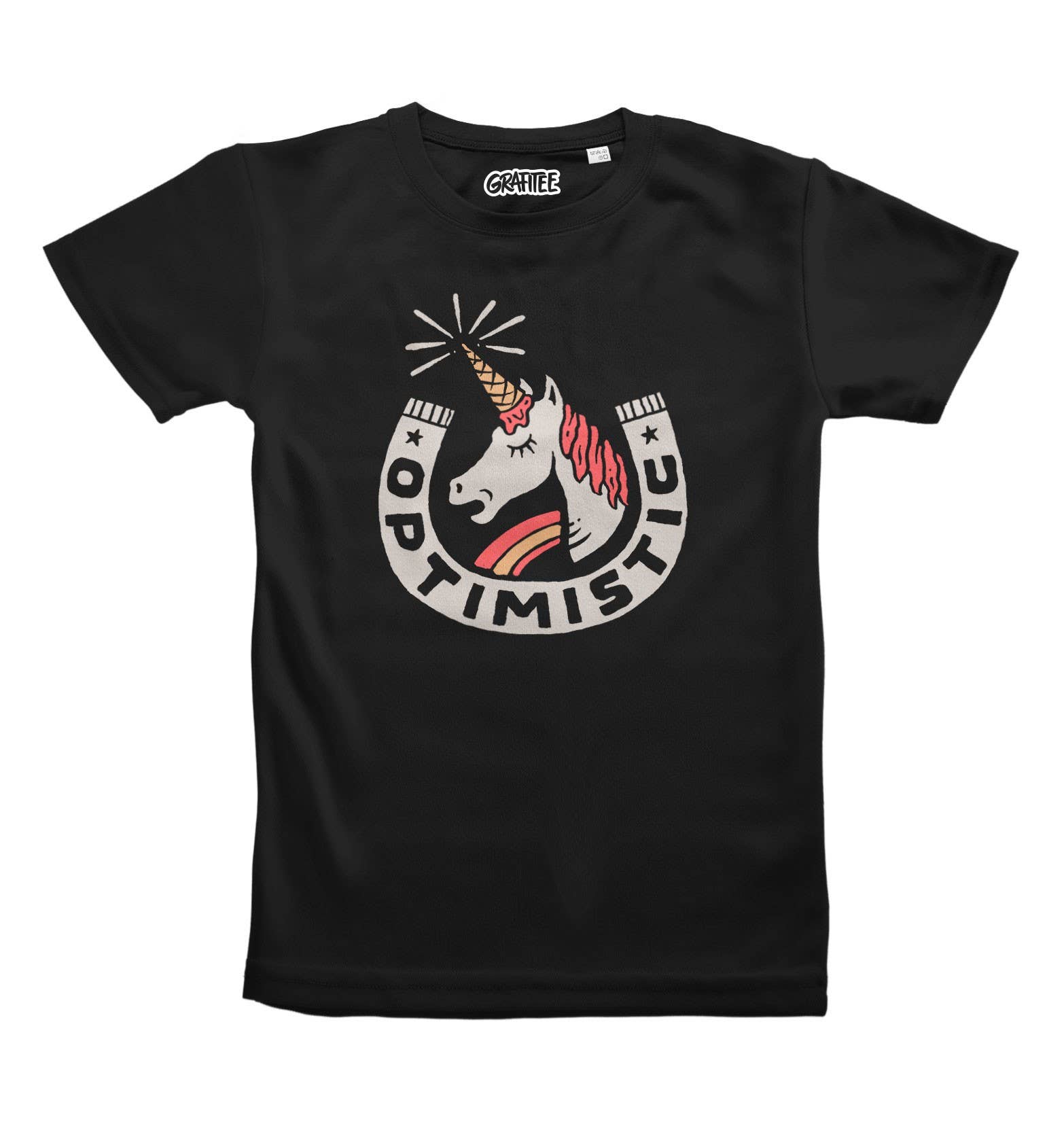 T-shirt unisex Optimistic con grafica unicorno