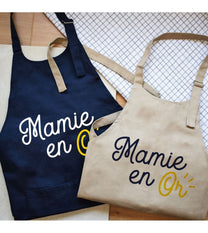 Grembiule in cotone con scritta “Mamie en Or”