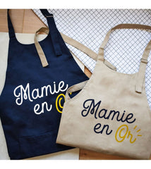 Grembiule in cotone con scritta “Mamie en Or”
