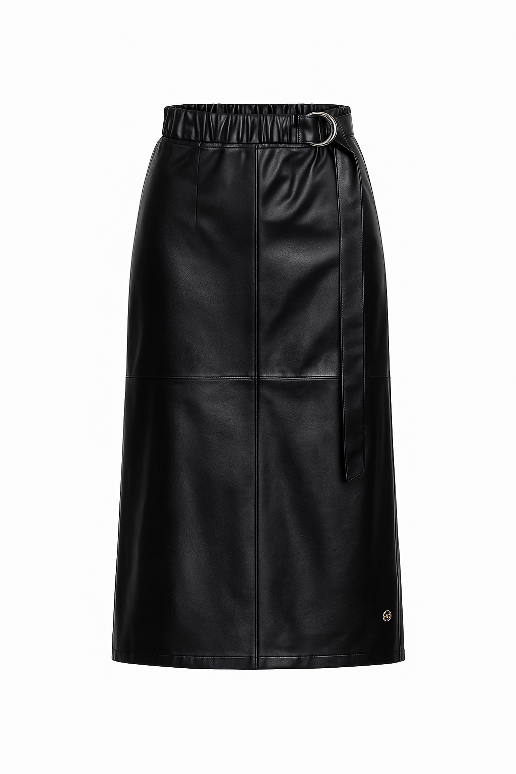 Gonna midi effetto pelle con cintura laterale