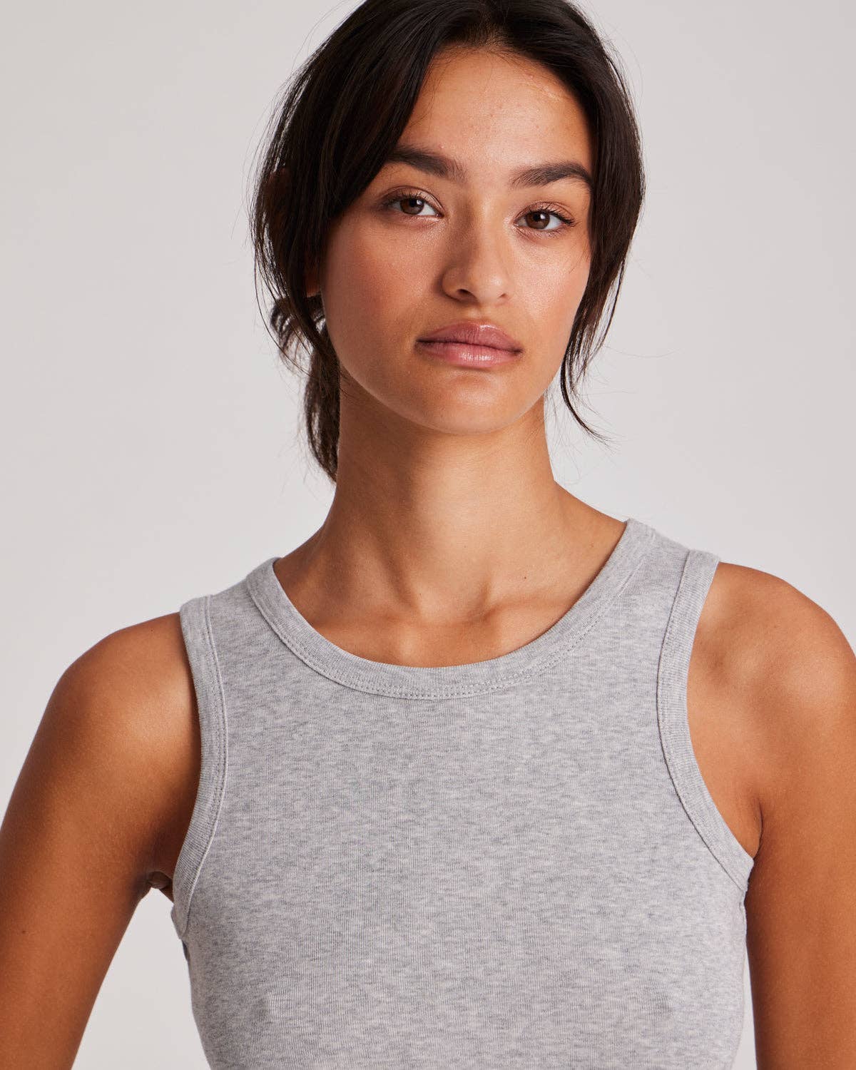Top a coste Alberte in cotone biologico grigio chiaro melange