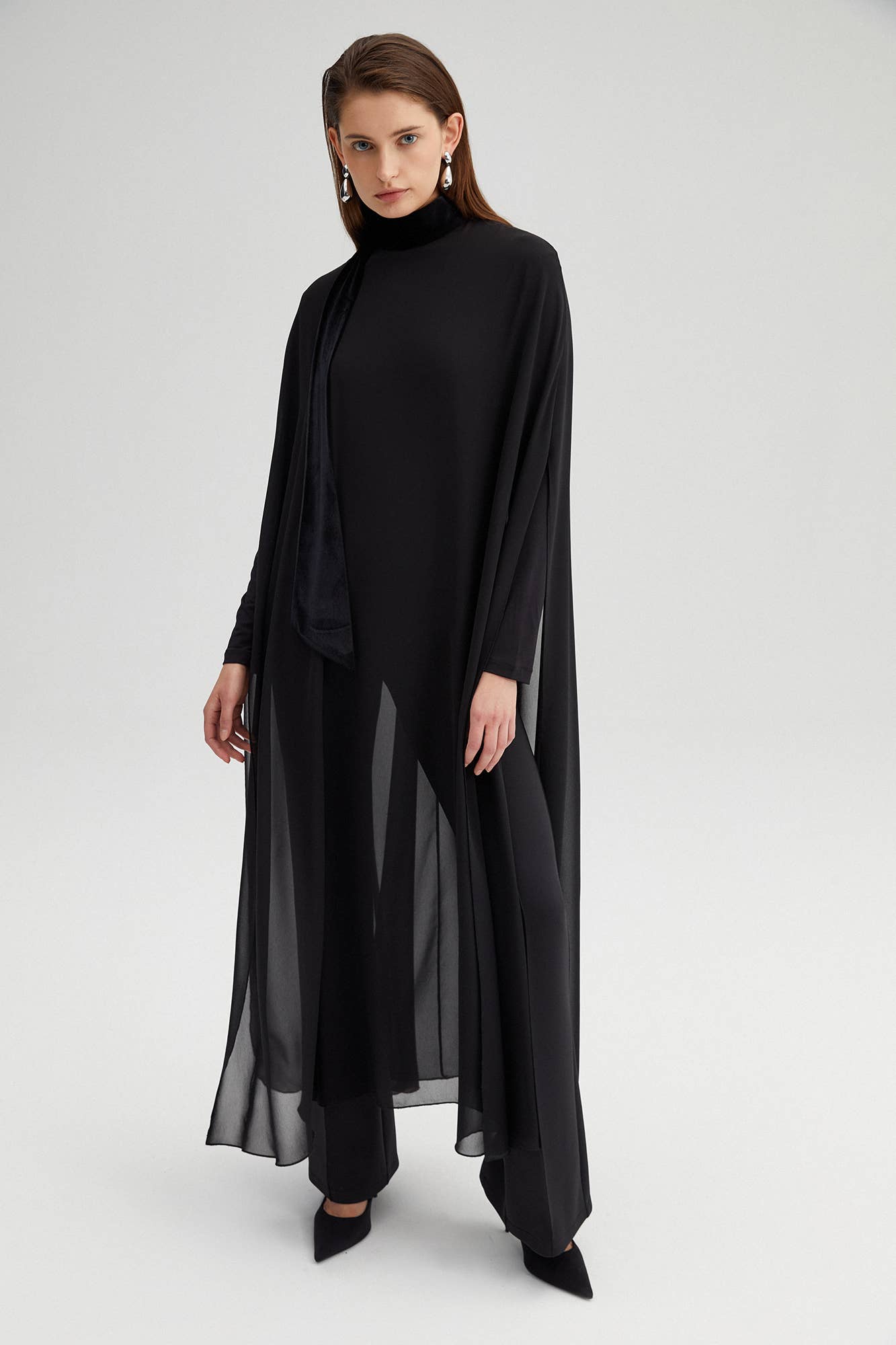 Tunica maxi oversize in chiffon nero