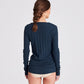 Top Thyra a maniche lunghe in cotone biologico a costine blu denim