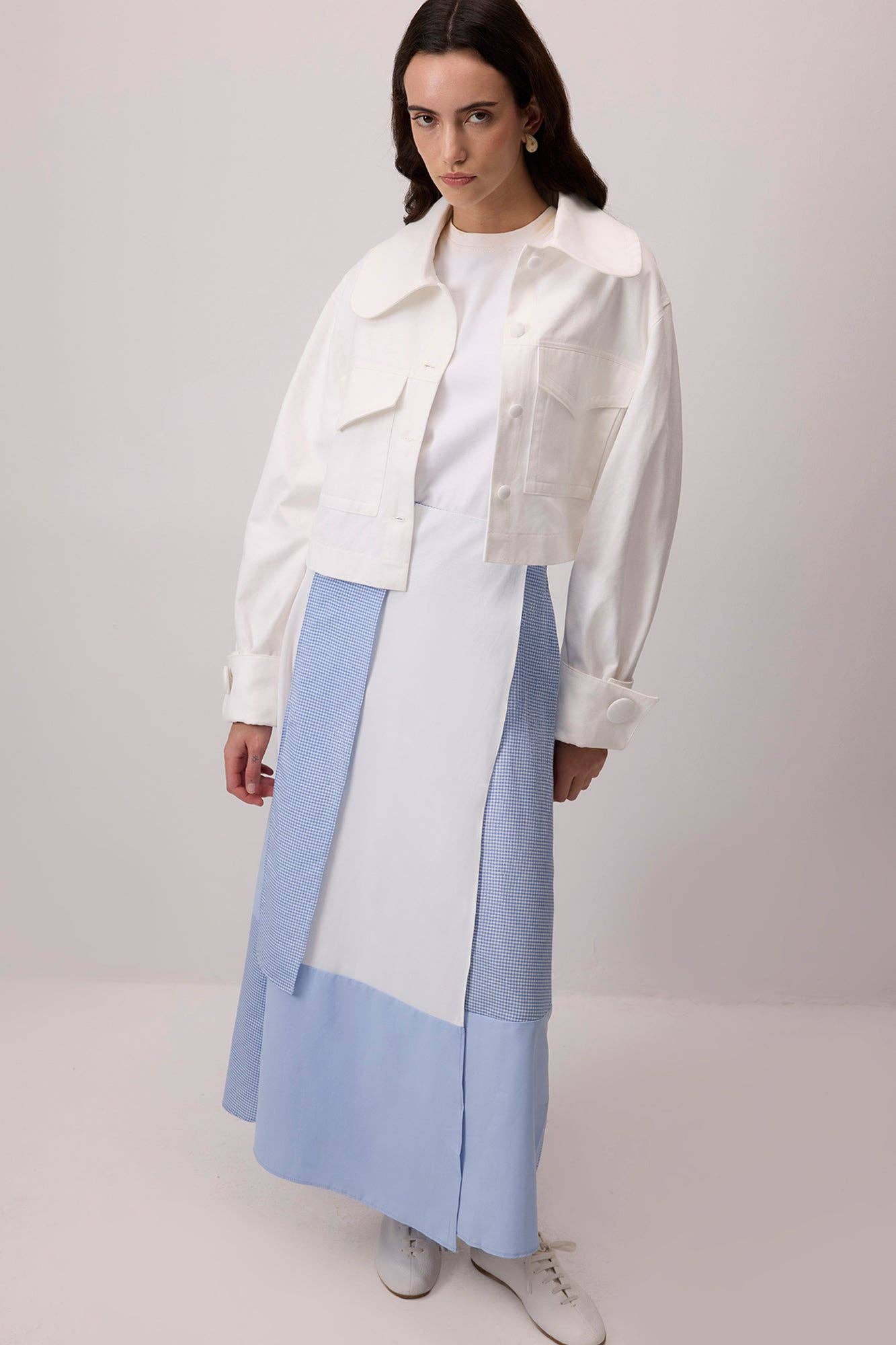Gonna maxi vichy blu e bianco a contrasto