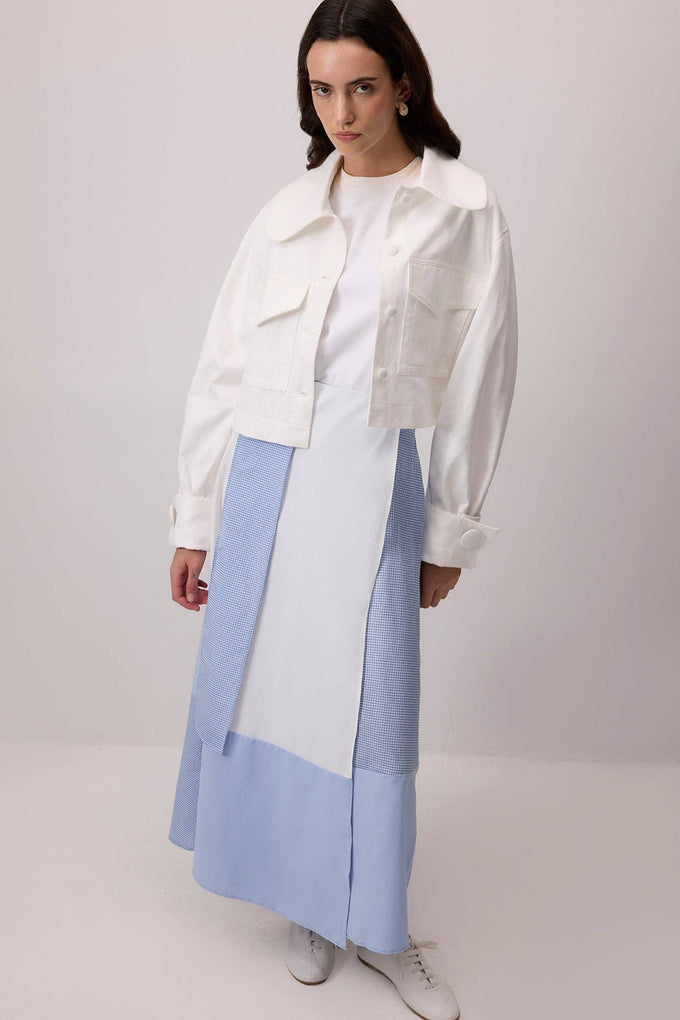 Gonna maxi vichy blu e bianco a contrasto