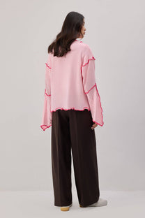 Cardigan in maglia con cintura a contrasto