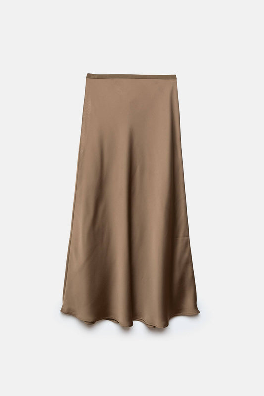 Gonna midi in raso con vita elastica