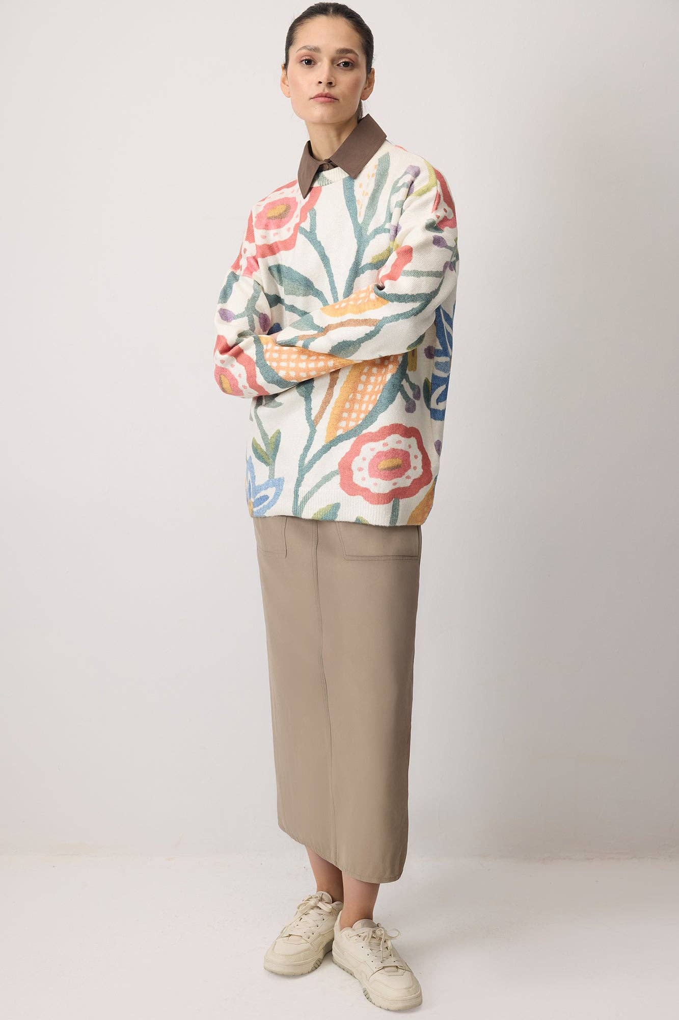 Maglione in maglia con motivo floreale