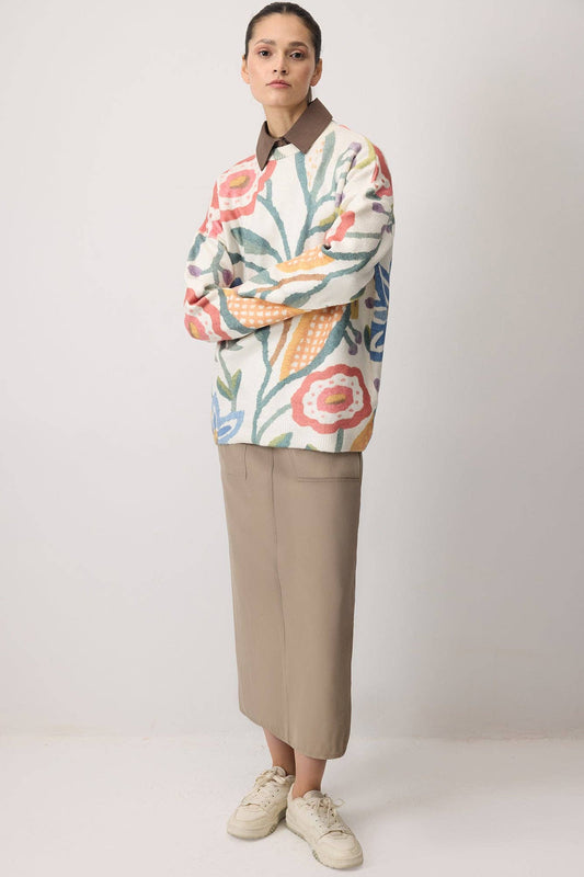 Maglione in maglia con motivo floreale