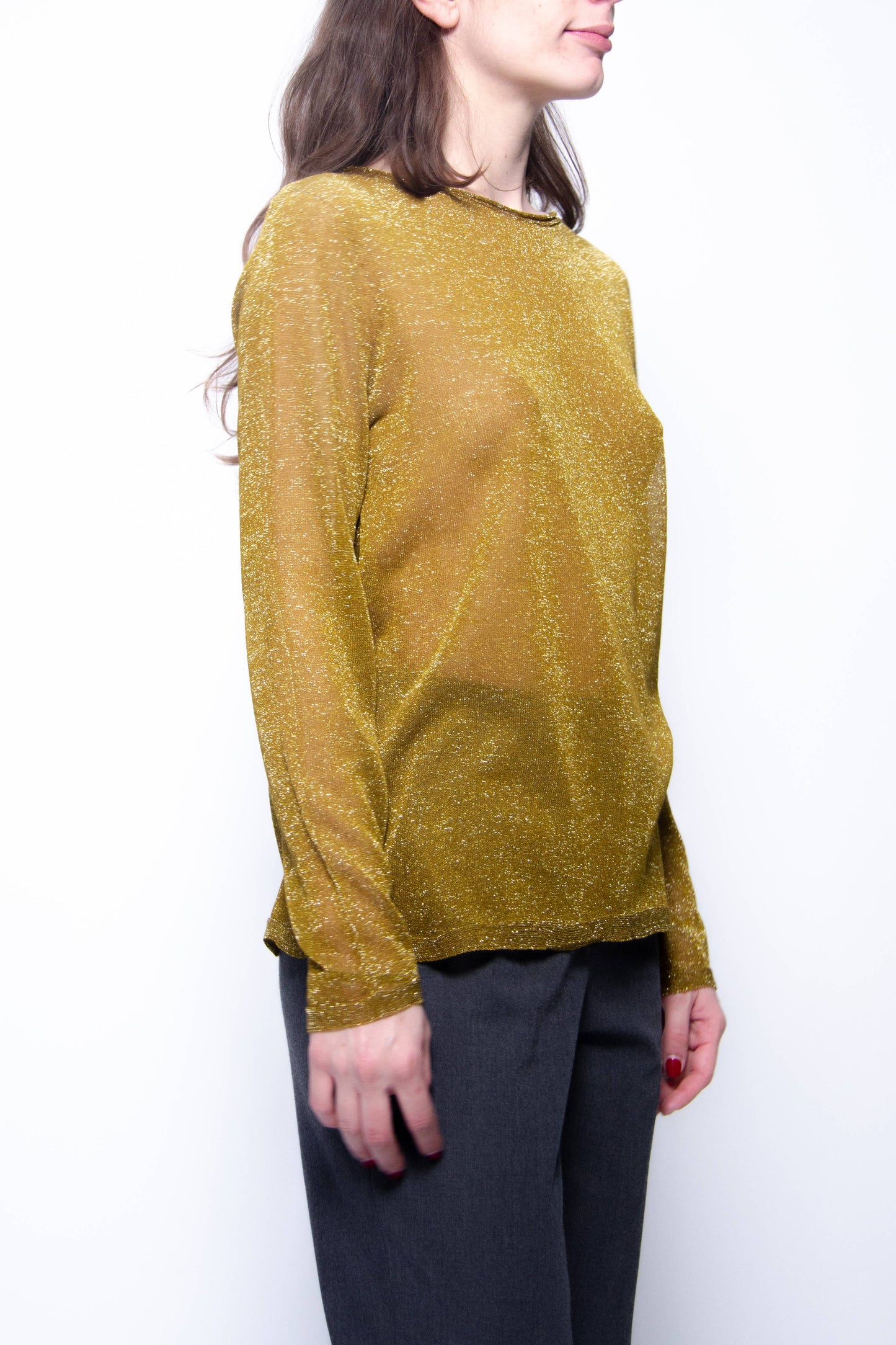 Maglione glitterato con scollo a barca in maglia 3D