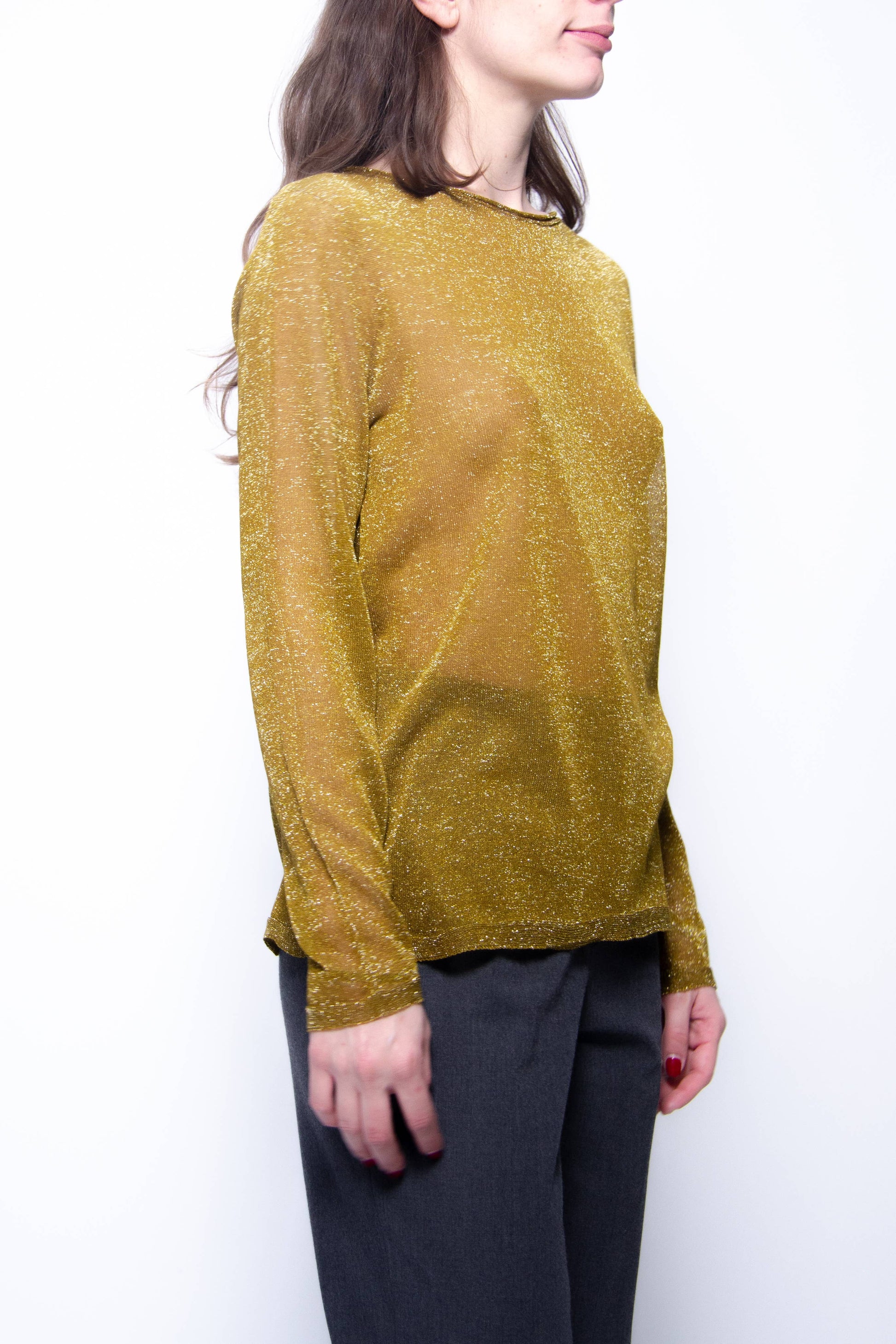 Maglione glitterato con scollo a barca in maglia 3D