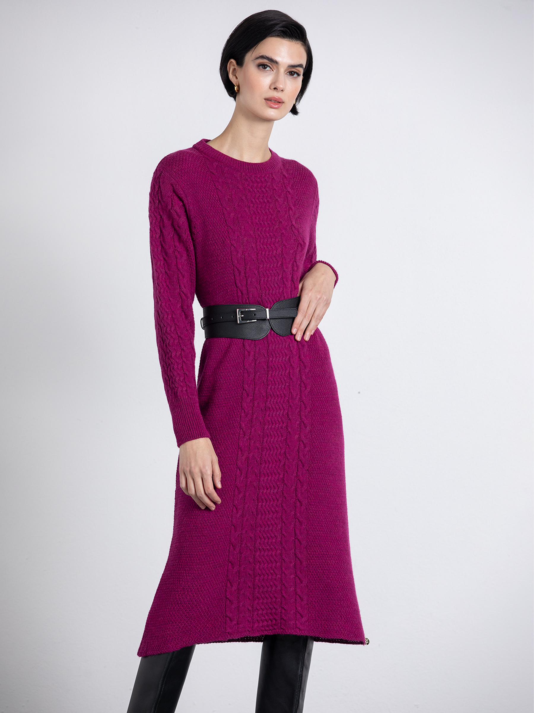 Abito midi in maglia a trecce