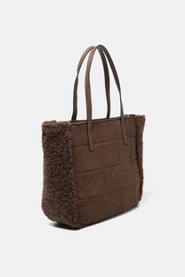 Borsa tote in velluto a coste con inserti in eco pelliccia