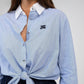 Camicia Senora blu in popeline di cotone con nodo