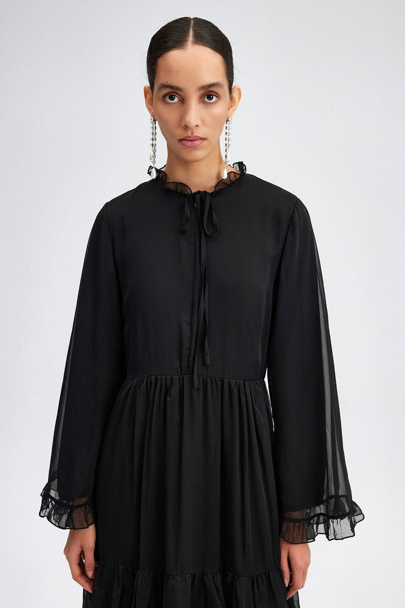 Abito maxi in chiffon nero