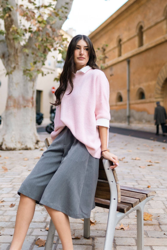 Maglione oversize in maglia soffice a maniche corte