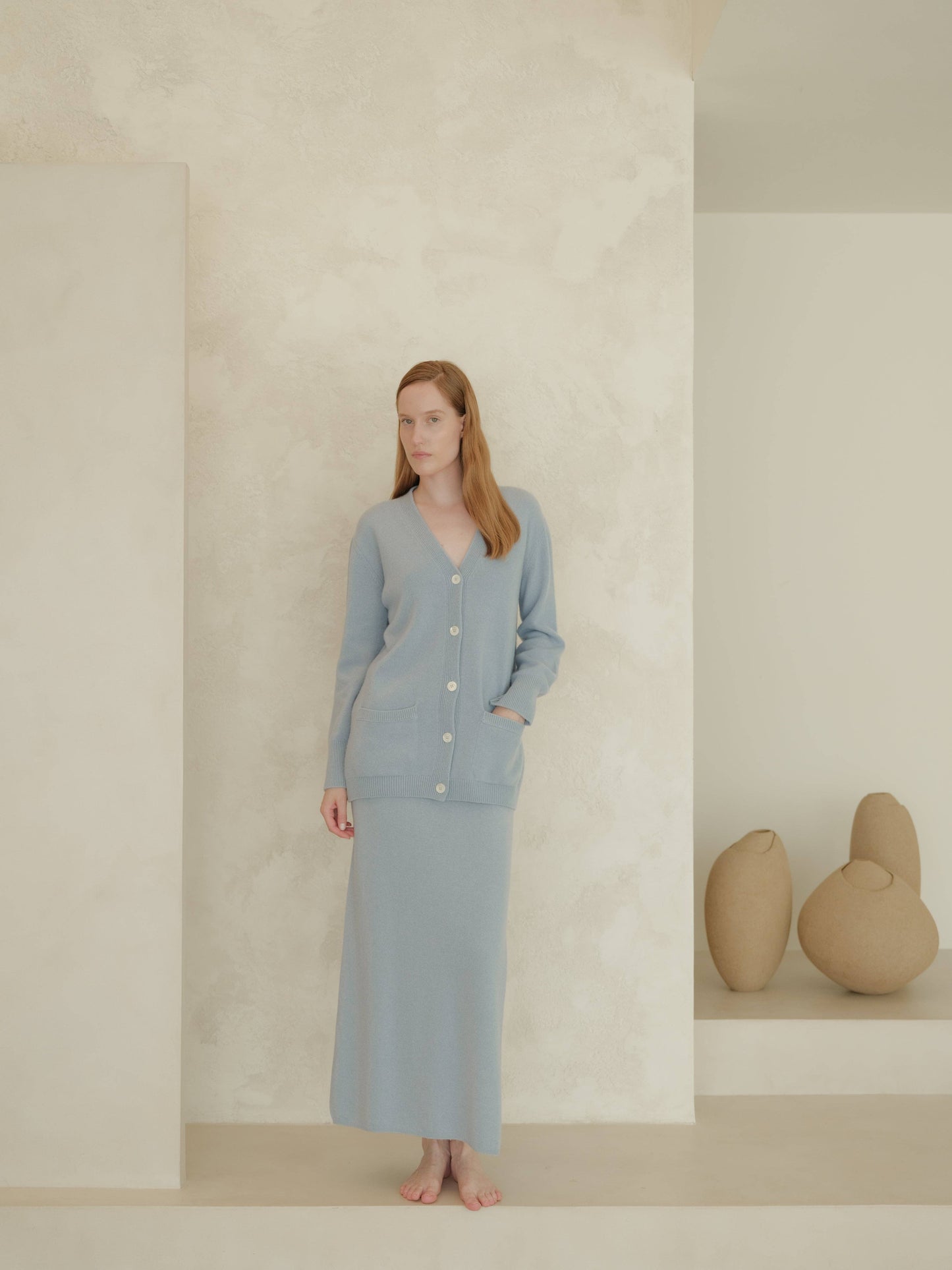 Maxi cardigan con scollo a V in misto cashmere