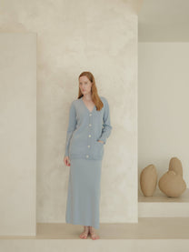 Maxi cardigan con scollo a V in misto cashmere