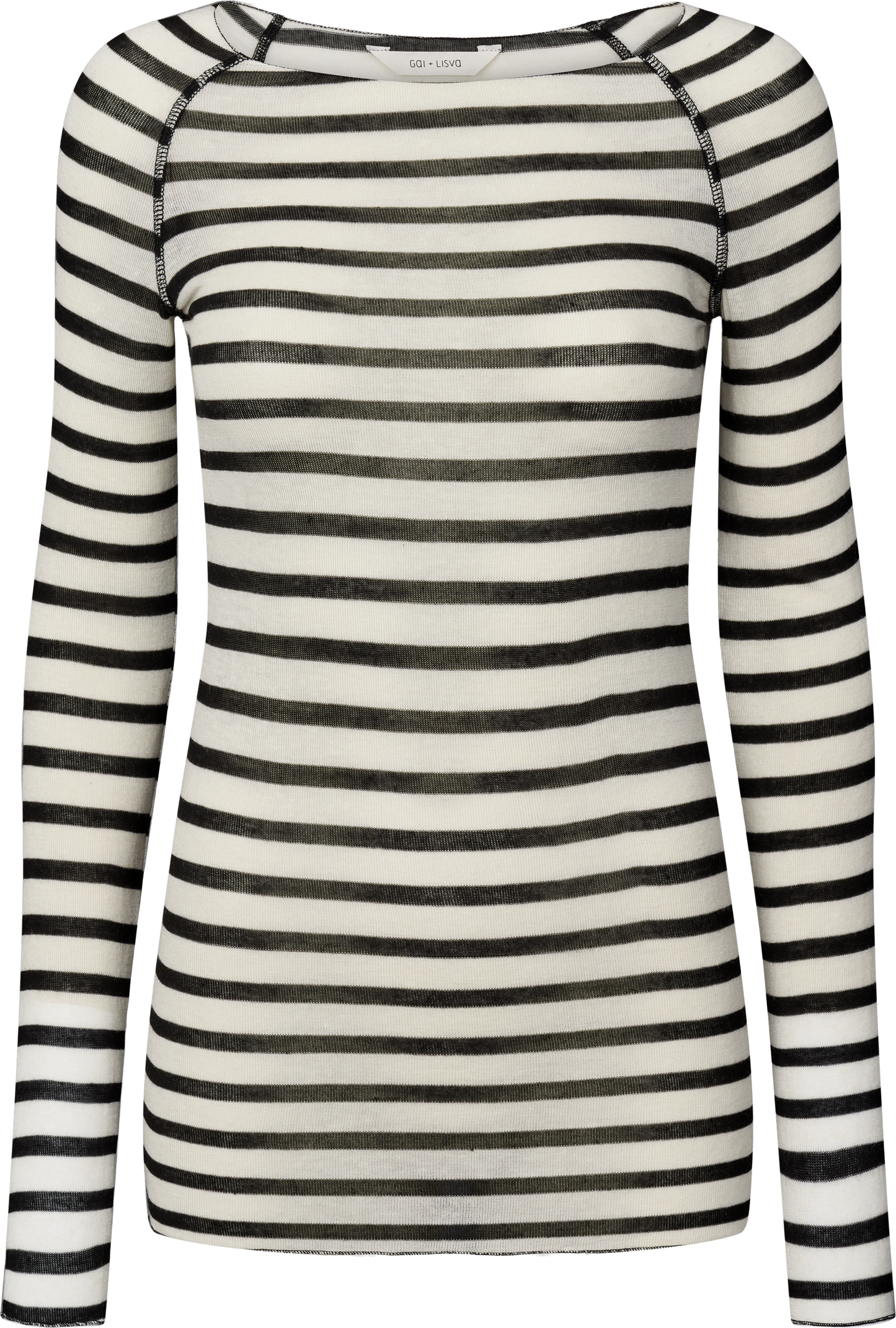 Maglia Amalie a righe marinare in lana e viscosa ecrù/nero