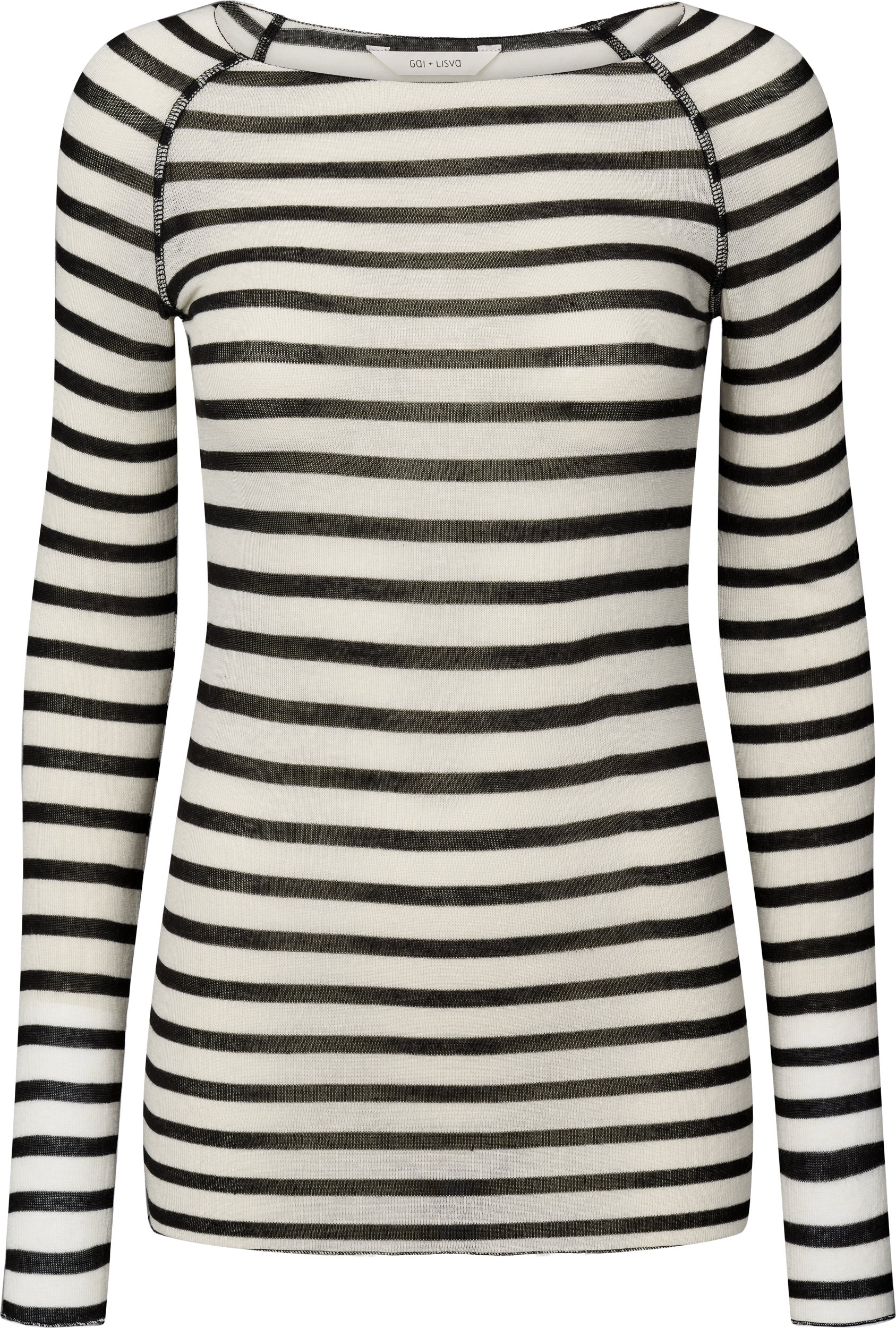 Maglia Amalie a righe marinare in lana e viscosa ecrù/nero