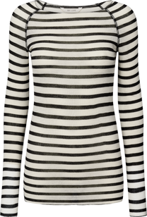 Maglia Amalie a righe marinare in lana e viscosa ecrù/nero