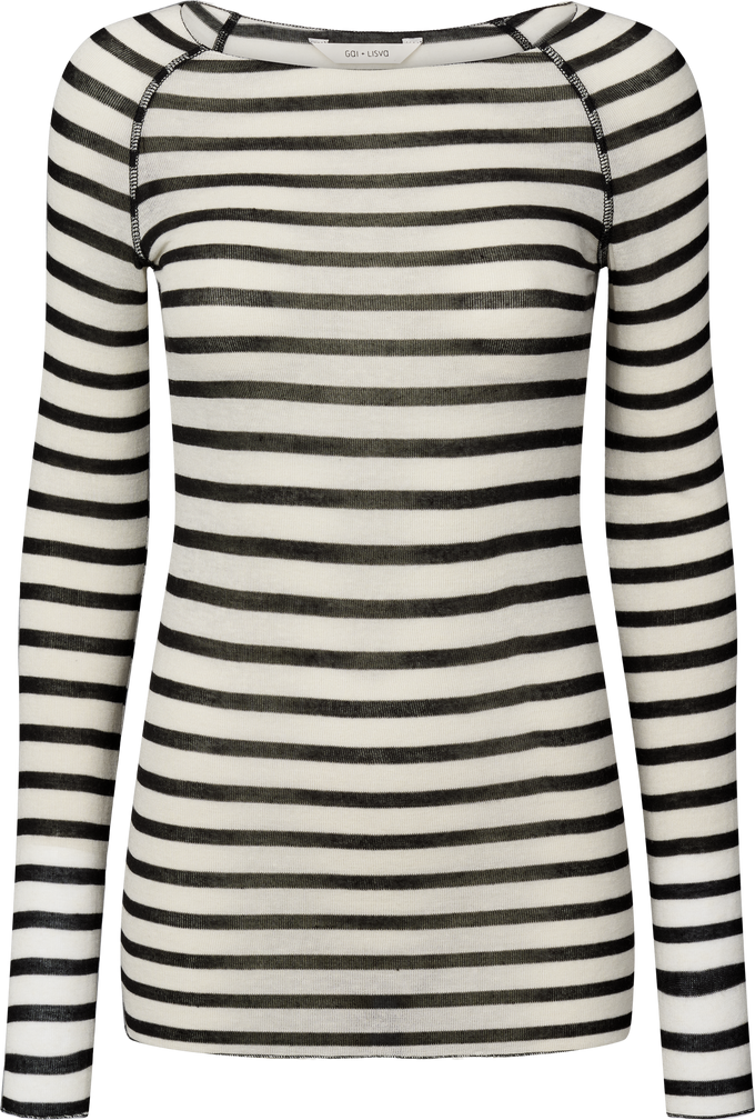 Maglia Amalie a righe marinare in lana e viscosa ecrù/nero