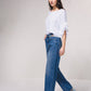 Jeans a vita alta wide leg con strass e strappi