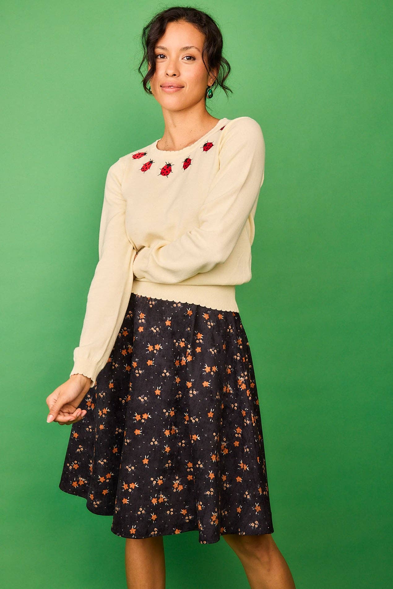 Maglia bianca con ricamo di coccinelle Gloria