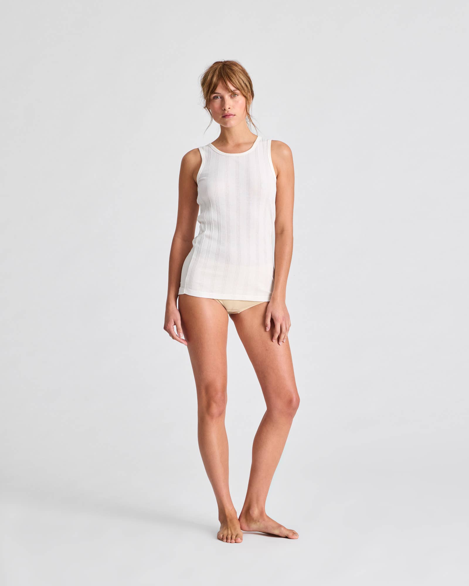 Top a costine in cotone biologico Alberte GOTS bianco sporco