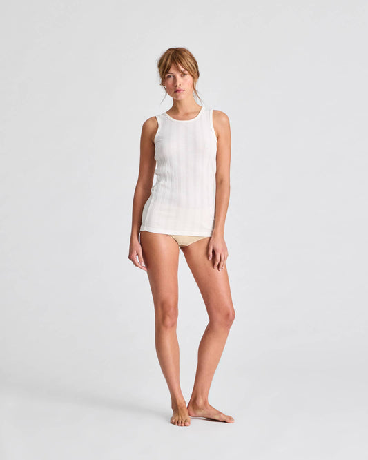 Top a costine in cotone biologico Alberte GOTS bianco sporco