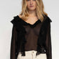Blusa nera semitrasparente con volant