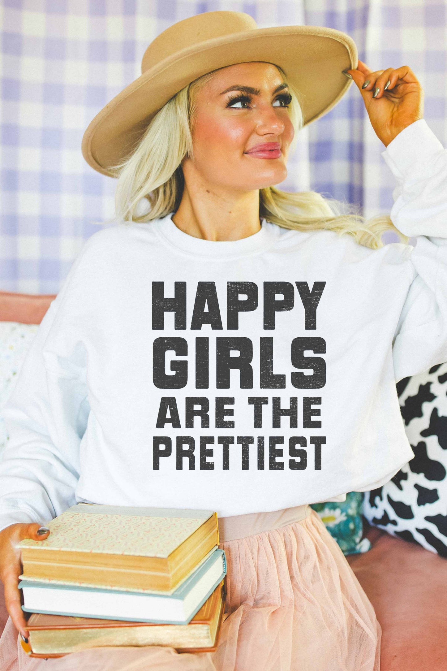 Felpa oversize con stampa “Happy Girls Are The Prettiest”