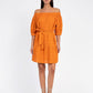 Abito corto off-shoulder in cotone sangallo arancione