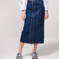 Gonna midi in denim con bottoni frontali